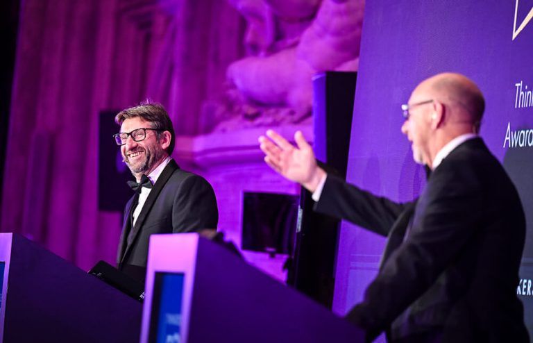 Thinkers50 founders, Stuart Crainer and Des Dearlove on stage at Thinkers50 Awards Gala.